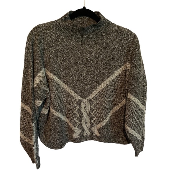 Vintage David Brett Mock Turtleneck Long Sleeve Sweater Grey on Grey Ladies M/L - Picture 8 of 8